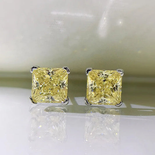 Bright Yellow Princess Cut CZ Earrings
