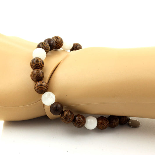 Selenite from Morocco + wood Bracelet 8 mm Beads.
