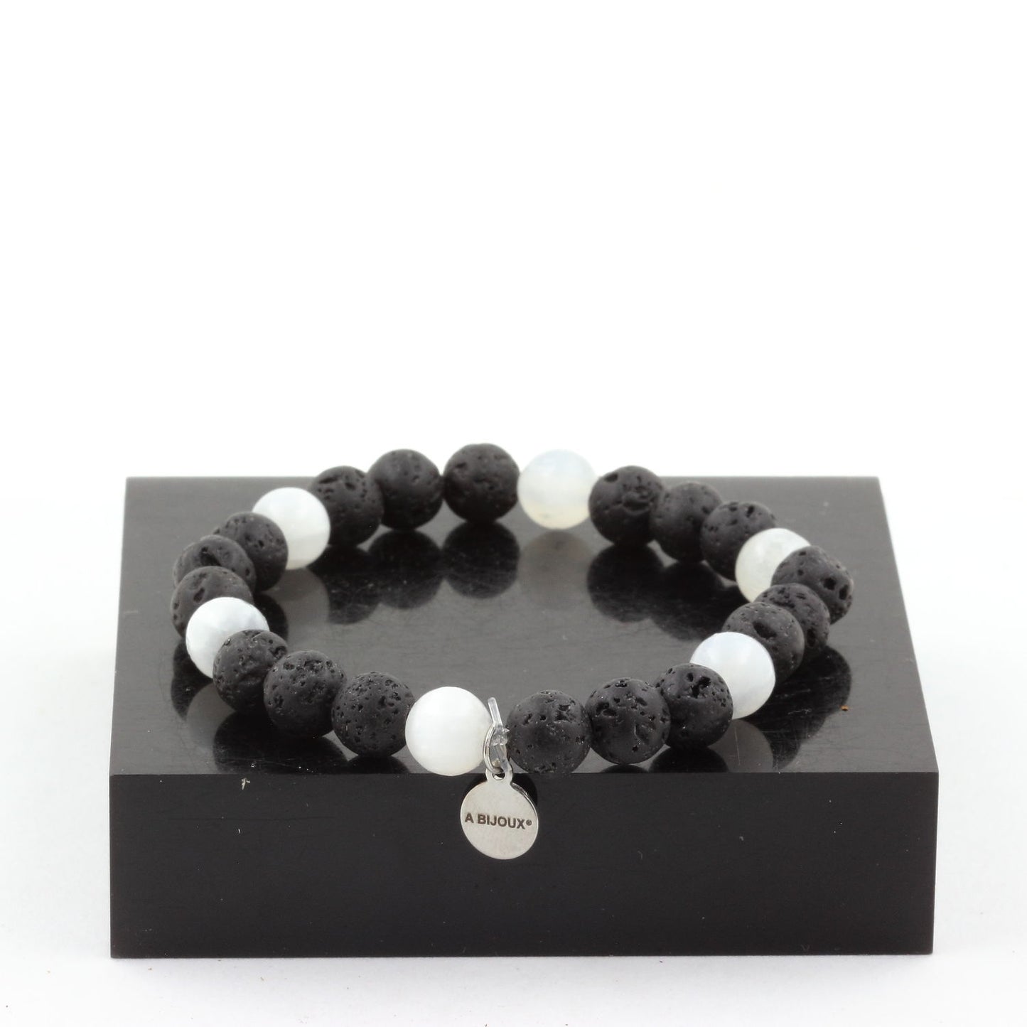 Selenite from Morocco + Lava Bracelet 8 mm Beads.