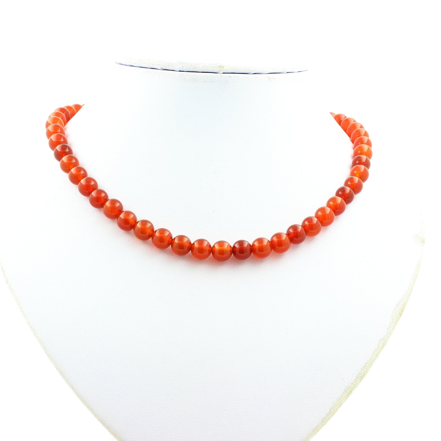 Carnelian from Uruguay 8 mm bead necklace stainless steel chain