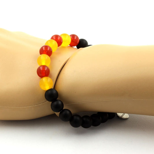 Matte black Onyx + Yellow Agate + Red Agate Bracelet 8 mm Beads.