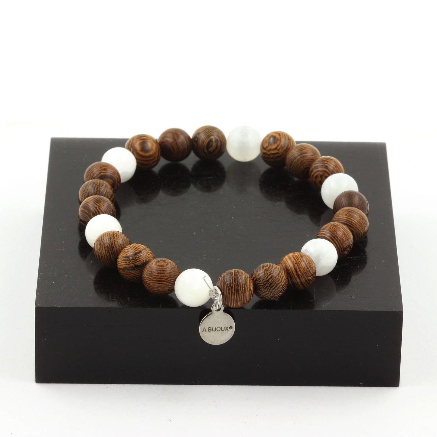 Selenite from Morocco + wood Bracelet 8 mm Beads.