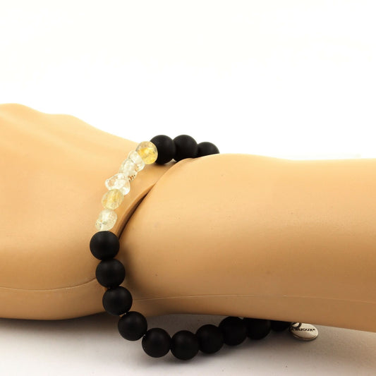 Topaz from Brazil + Matte Black Onyx Bracelet 8 mm Beads.