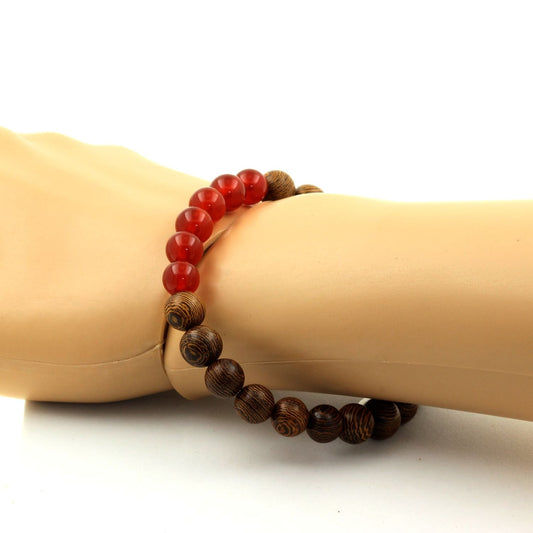 Carnelian from Uruguay + wood Bracelet 8 mm Beads.