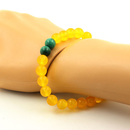 Malachite from Congo + Yellow Agate Bracelet 8 mm Beads.