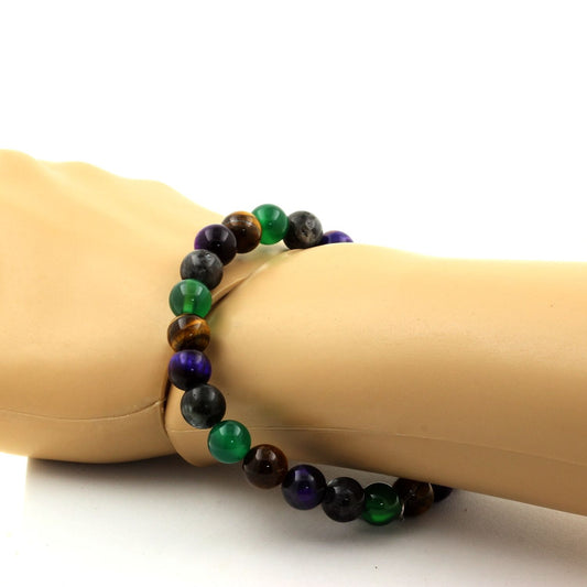 Tiger's Eye + Labradorite + Purple Tiger's Eye + Green Agate Bracelet