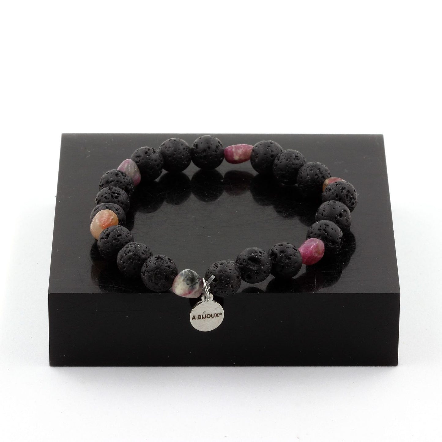 Rubellite Tourmaline from Brazil + Lava Bracelet 8 mm Beads.