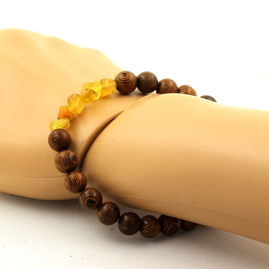 Yellow Opal from Australia + wood Bracelet 8 mm Beads.