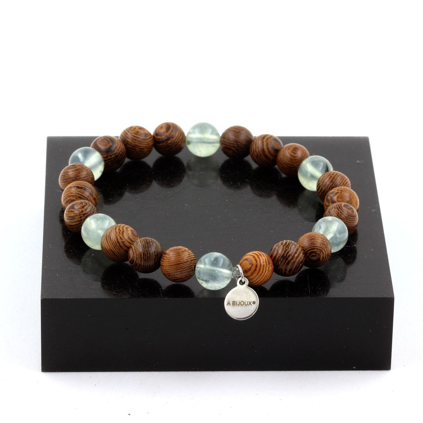 Selenite from Morocco + wood Bracelet 8 mm Beads.