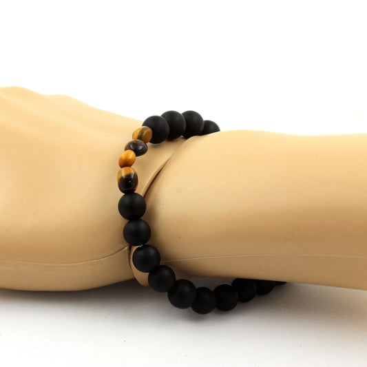 Tiger's Eye from South Africa + Matte black Onyx Bracelet 8 mm Beads.
