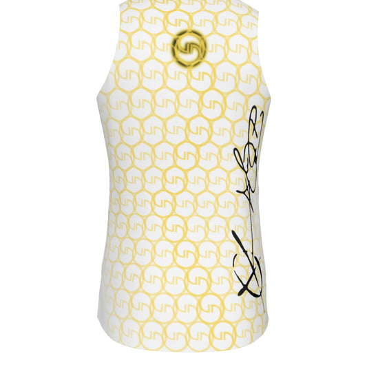 GOLD DRAGON Yellow Net Tank Top