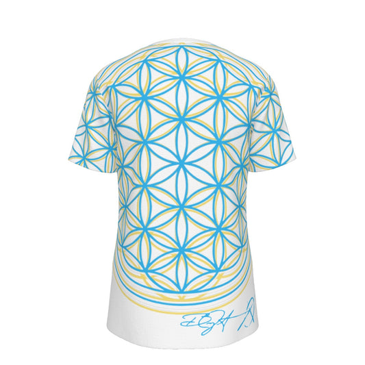 Flower of Life Blue and White - O-Neck T-Shirt