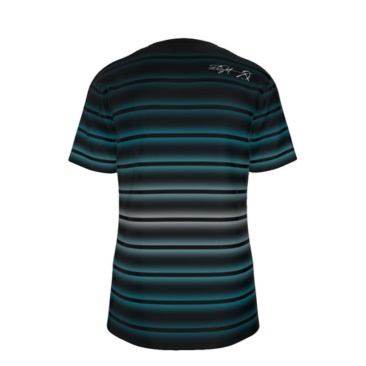 Blue to White Striped - O-Neck T-Shirt