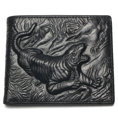 3d Tiger Pattern Purse Genuine Leather Wallet Men Male Real Vintage