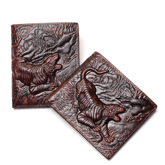 3d Tiger Pattern Purse Genuine Leather Wallet Men Male Real Vintage