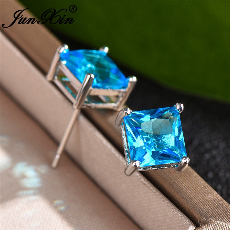 4/5/6/7MM Crystal Stone Square Stud Earrings For Women Men Princess