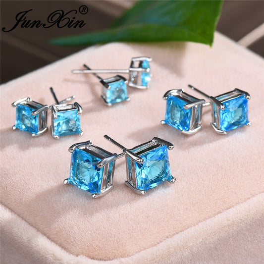 4/5/6/7MM Crystal Stone Square Stud Earrings For Women Men Princess