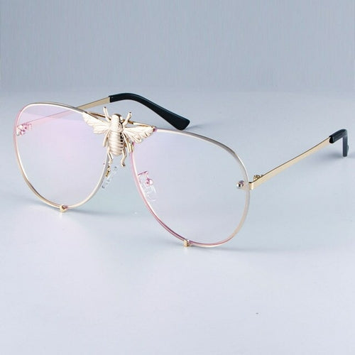 Luxury Metal Big Bee Pilot Sunglasses Gradient Lenses Uv400