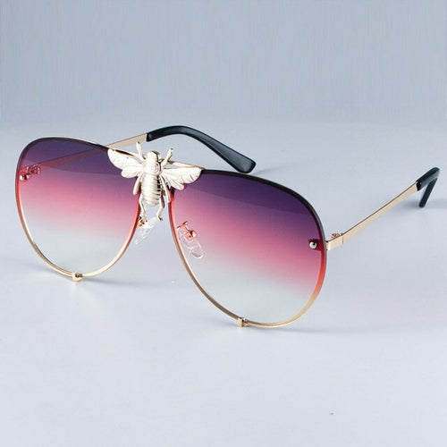 Luxury Metal Big Bee Pilot Sunglasses Gradient Lenses Uv400
