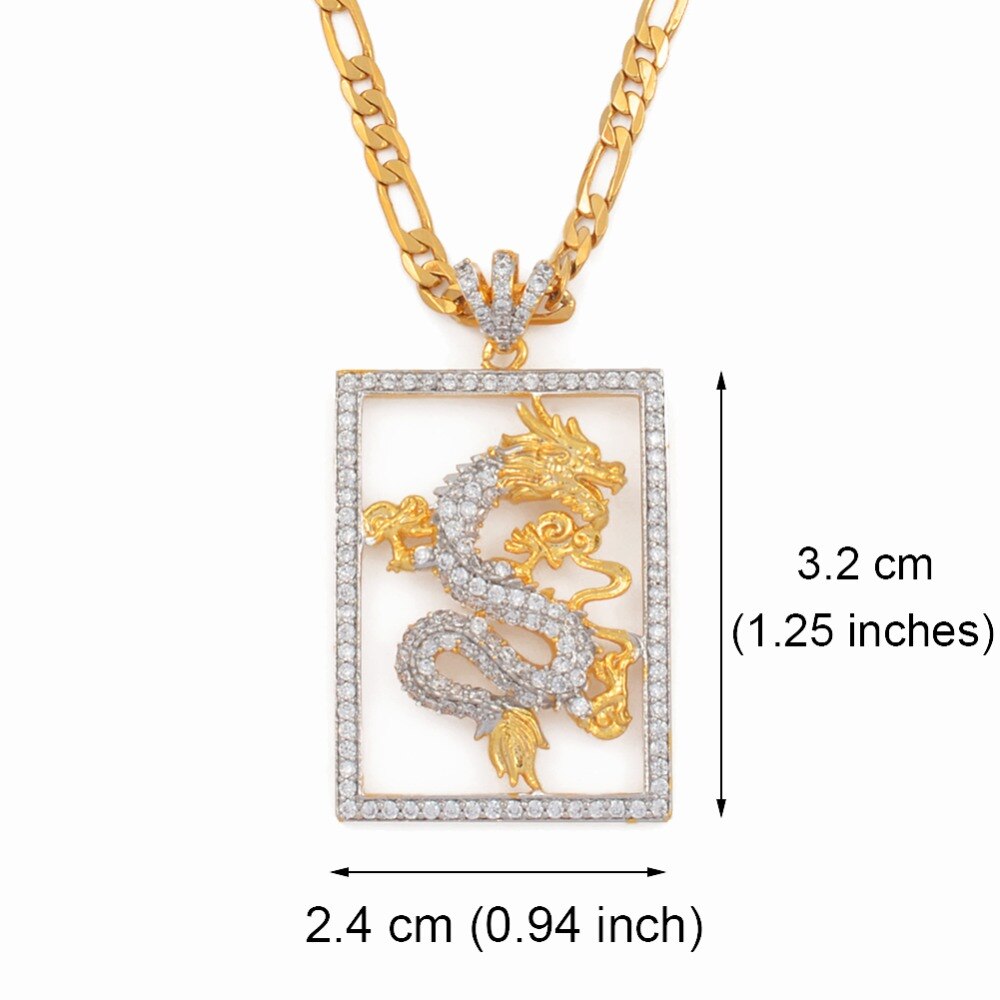 Anniyo Cubic Zirconia Auspicious Dragon Pendant Necklaces for Men