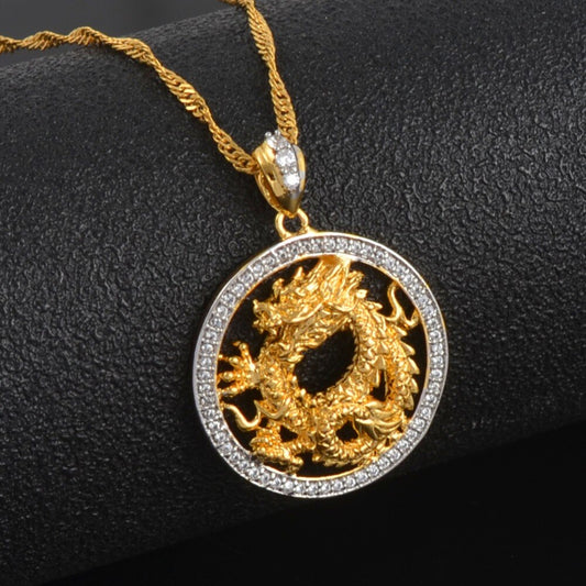Anniyo Cubic Zirconia Charm Dragon Pendant Necklaces for Women Girls
