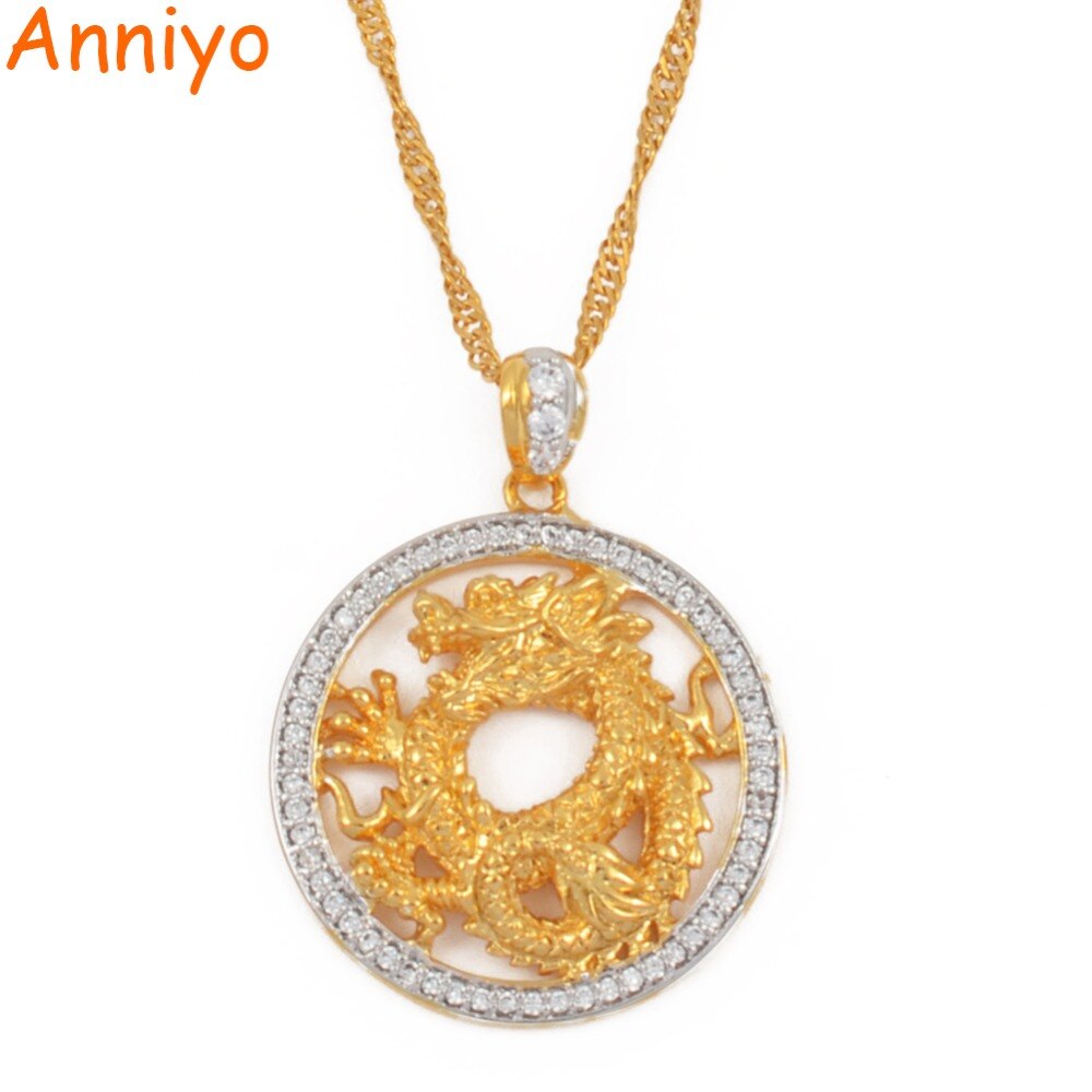 Anniyo Cubic Zirconia Charm Dragon Pendant Necklaces for Women Girls