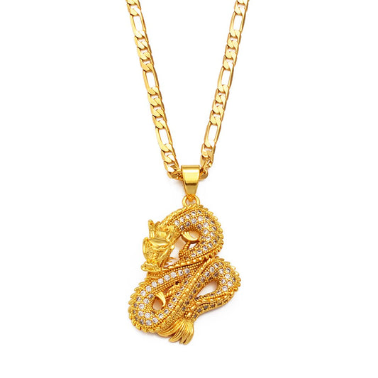 Anniyo Dragon Pendant Necklaces Women Men Gold Color Jewellery Cubic