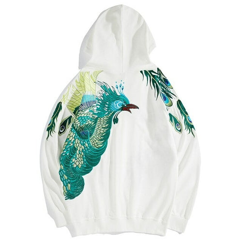 Autumn and Winter Heavy Industry Embroidery Peacock Hoodie Men's