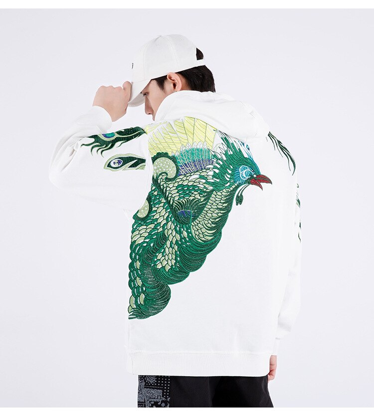 Autumn and Winter Heavy Industry Embroidery Peacock Hoodie Men's