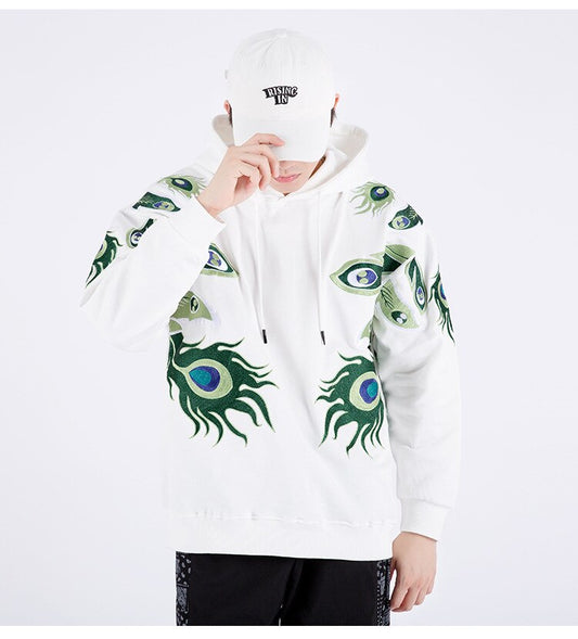 Autumn and Winter Heavy Industry Embroidery Peacock Hoodie Men's