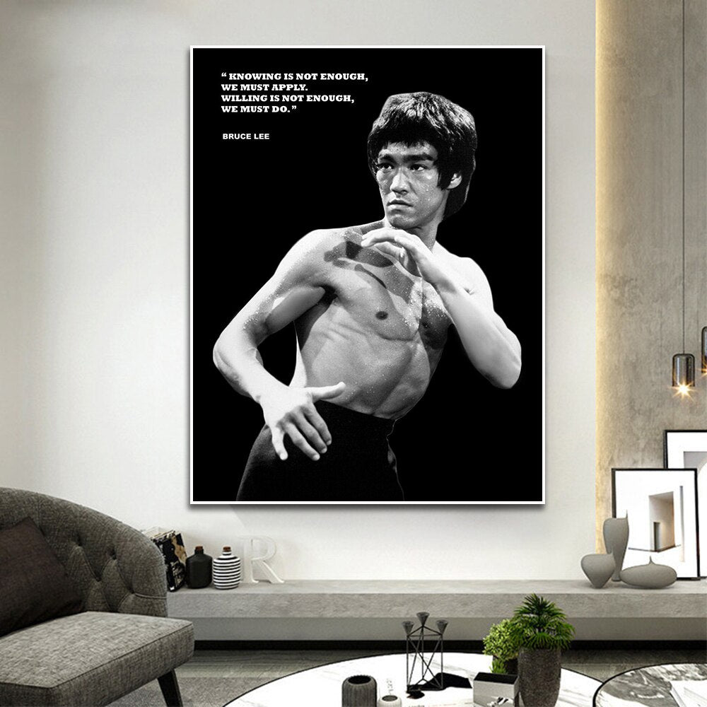 Bruce Lee Portrait Motivational Canvas Painting Chinese Kung Fu Master