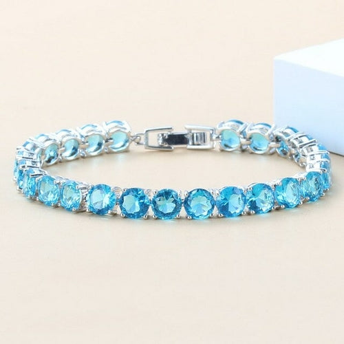 5MM TENNIS BRACELET AAA Ocean Blue (Multiple Colors) CZ 925 SILVER
