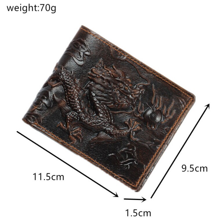 Fashion Genuine Leather Wallet 3d Dragon Embossed Purse Genuine