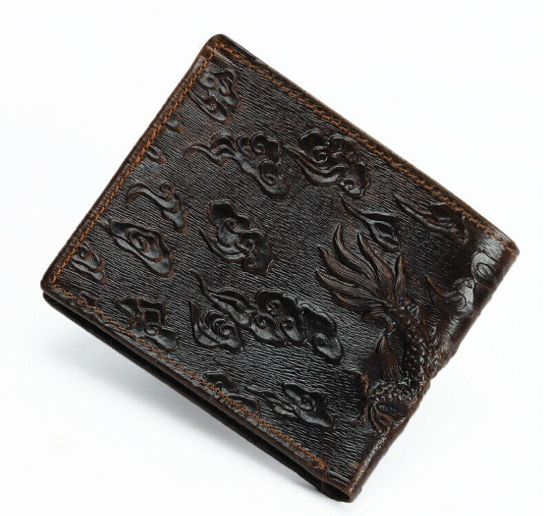 Fashion Genuine Leather Wallet 3d Dragon Embossed Purse Genuine