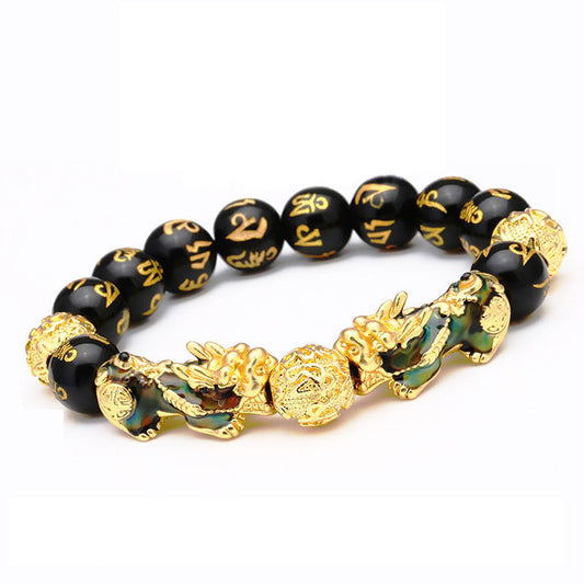 Feng Shui Obsidian Stone Beads Bracelet Men Women Unisex Wristband