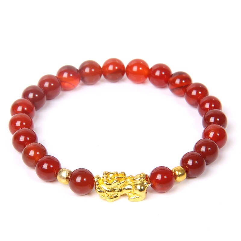 Feng Shui Stone Beads Bracelet Pink Cat Eye Bead Bracelets Pixiu