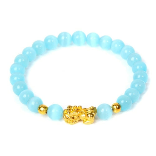 Feng Shui Stone Beads Bracelet Pink Cat Eye Bead Bracelets Pixiu