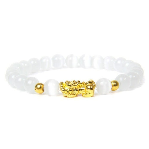 Feng Shui Stone Beads Bracelet Pink Cat Eye Bead Bracelets Pixiu