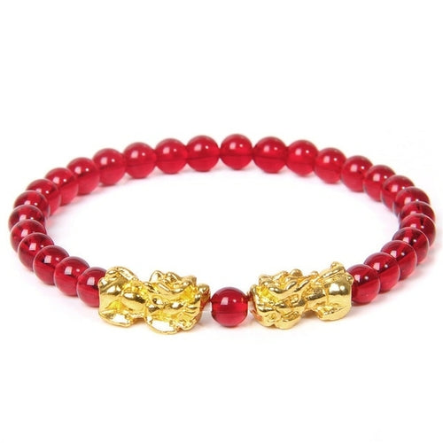 Feng Shui Stone Beads Bracelet Pink Cat Eye Bead Bracelets Pixiu