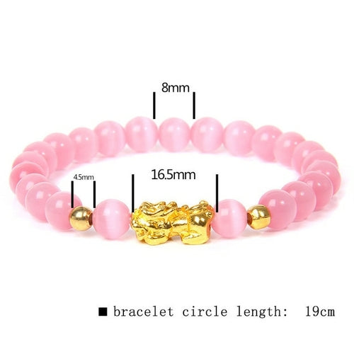 Feng Shui Stone Beads Bracelet Pink Cat Eye Bead Bracelets Pixiu