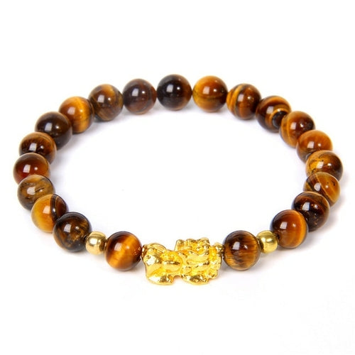 Feng Shui Stone Beads Bracelet Pink Cat Eye Bead Bracelets Pixiu