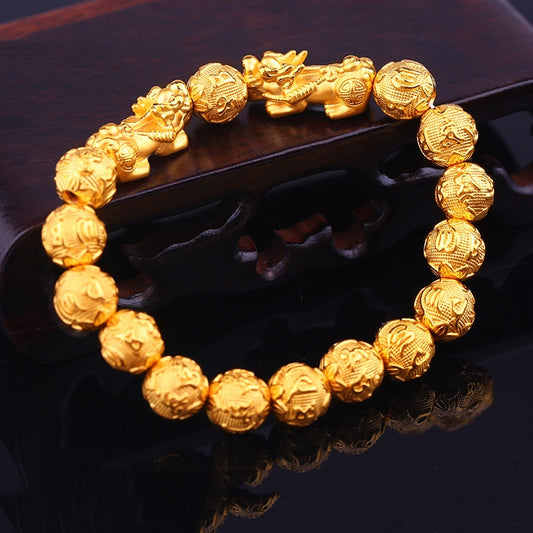 Fengshui Vietnam Shakin Pixiu Bracelets Natural Stone Golden Bead