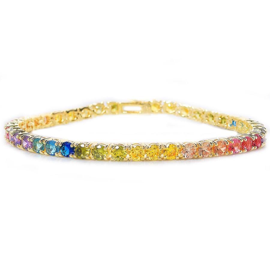 Rainbow Elements Princess Cut Tennis Bracelet in 14K Gold Plating