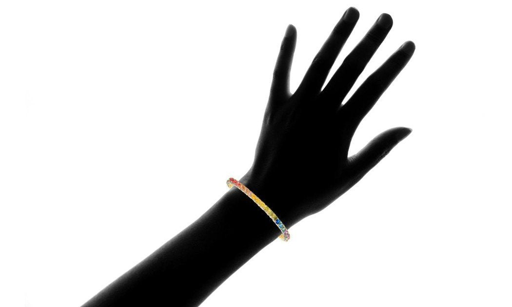 Rainbow Elements Princess Cut Tennis Bracelet in 14K Gold Plating