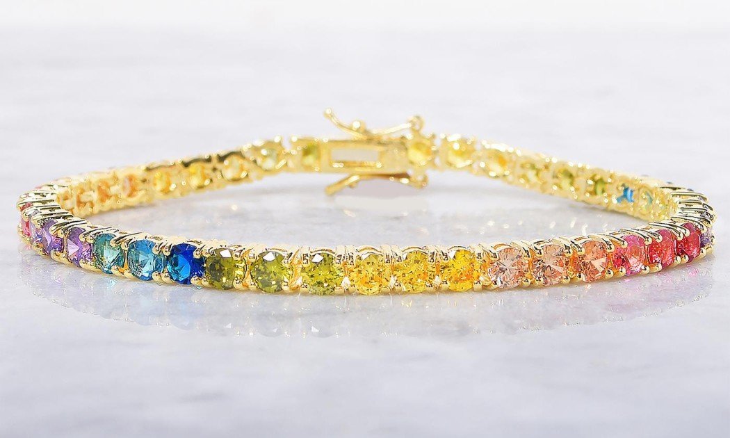 Rainbow Elements Princess Cut Tennis Bracelet in 14K Gold Plating