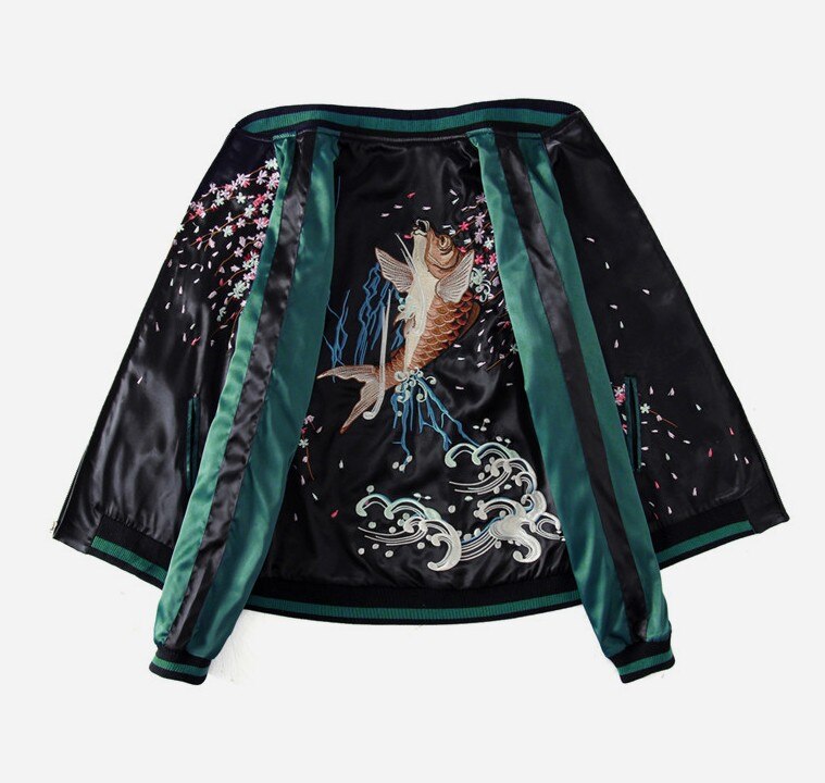 Harajuku Yokosuka Carp Embroidered Jacket Unisex Loose Baseball Coat