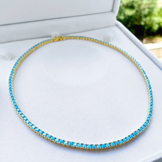 3MM PAVED TENNIS CHAIN turquoise (variety) by SWAYED