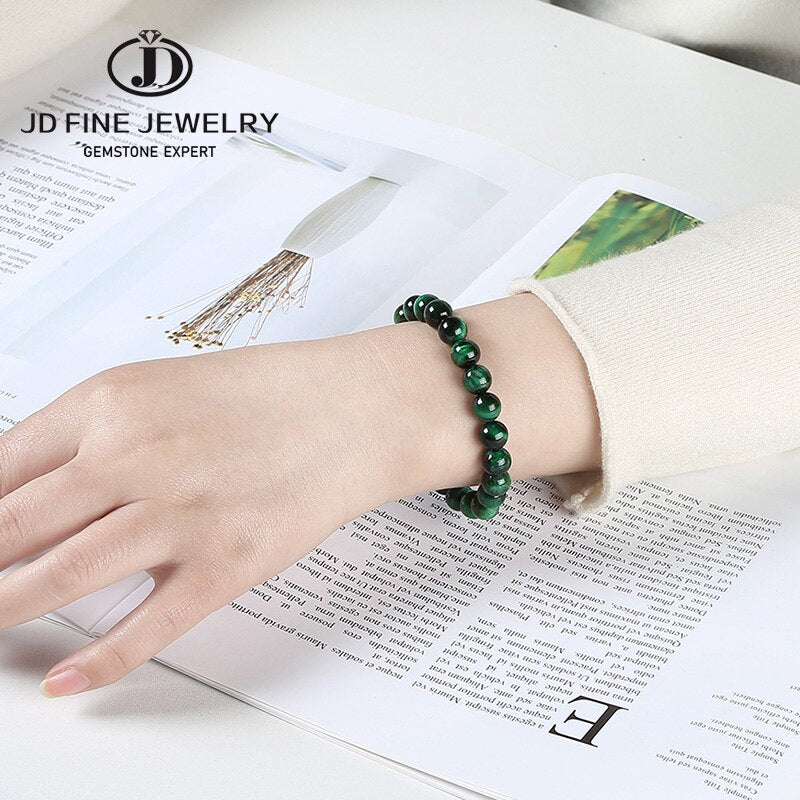 Jd 6/8/10/12mm Green Tiger Eye Beaded Bracelets Trendy Natural Stone