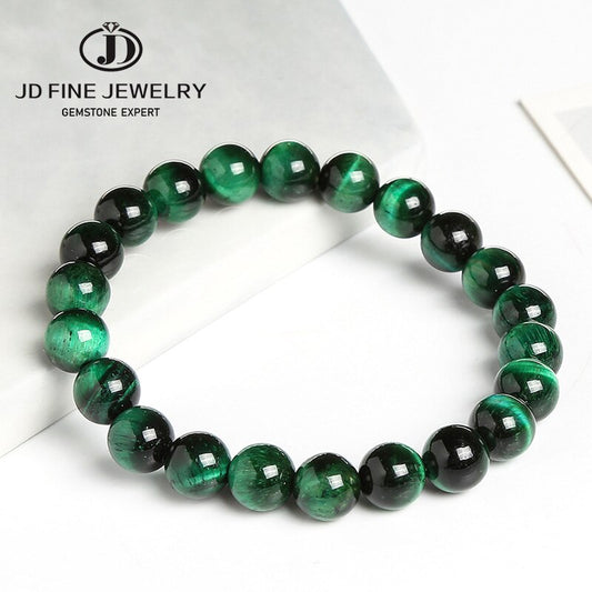 Jd 6/8/10/12mm Green Tiger Eye Beaded Bracelets Trendy Natural Stone