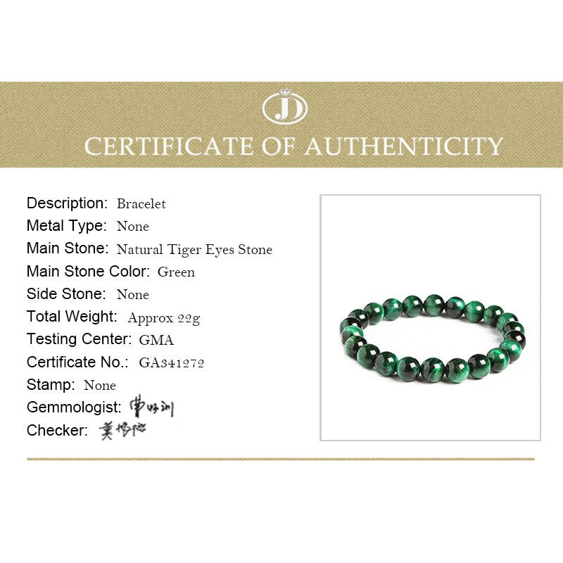 Jd 6/8/10/12mm Green Tiger Eye Beaded Bracelets Trendy Natural Stone